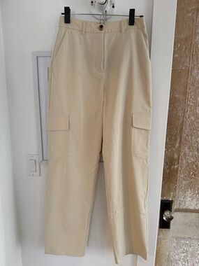 Beige Cargo Wide-Leg Pants